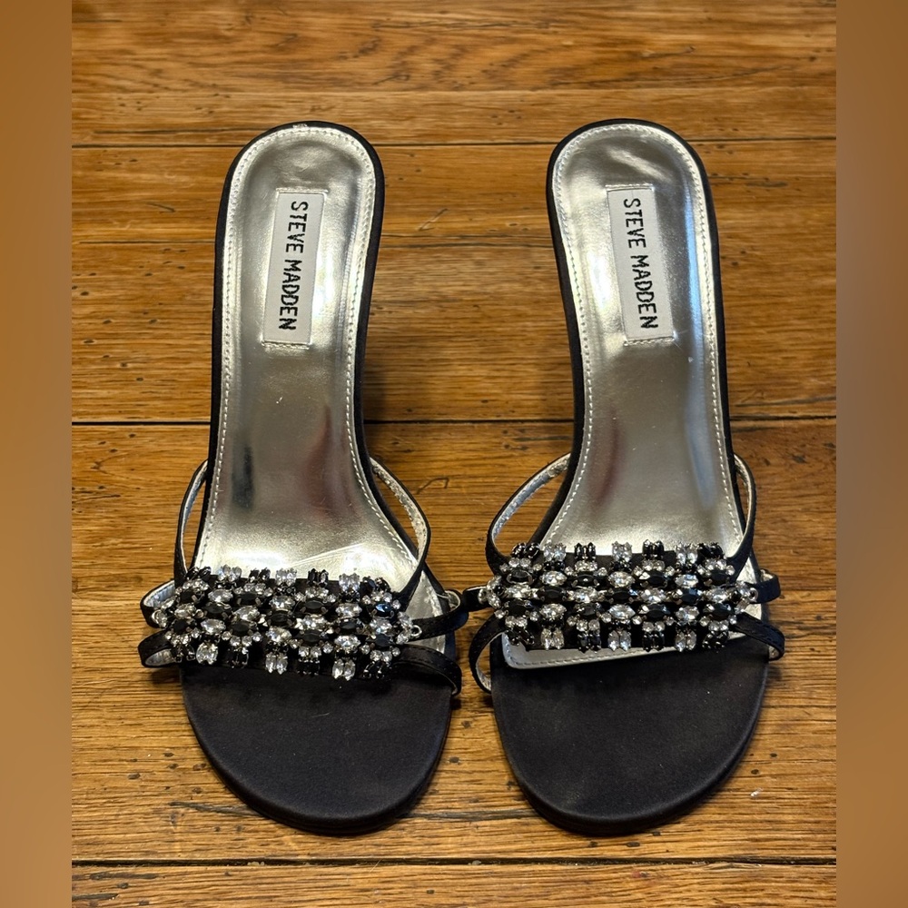 Steve Madden Actress Satin Rhinestone Embellished Slide Heels